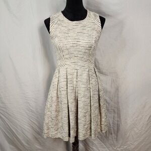 SHOSHANNA Size 4 Bridget Metallic Ecru Tweed Linen Blend Fit & Flare Party Dress